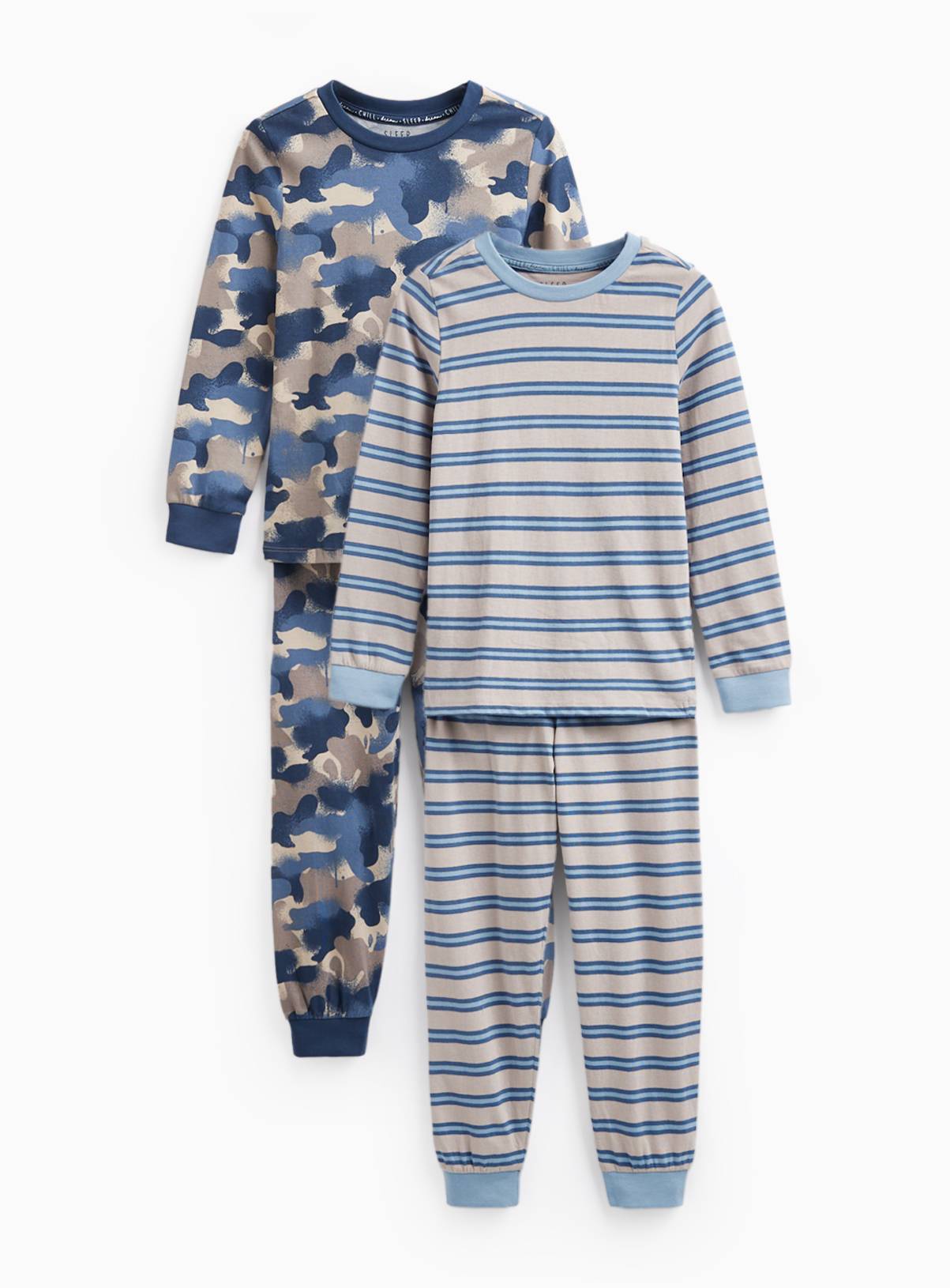 Blue Camo & Stripe Print Pyjamas 2 Pack 11-12 years - Image 1